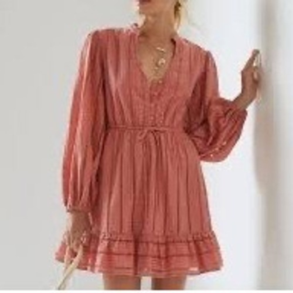 Forever That Girl Eyelet Mini Dress Womens Small Terracotta Pink Boho Cottage